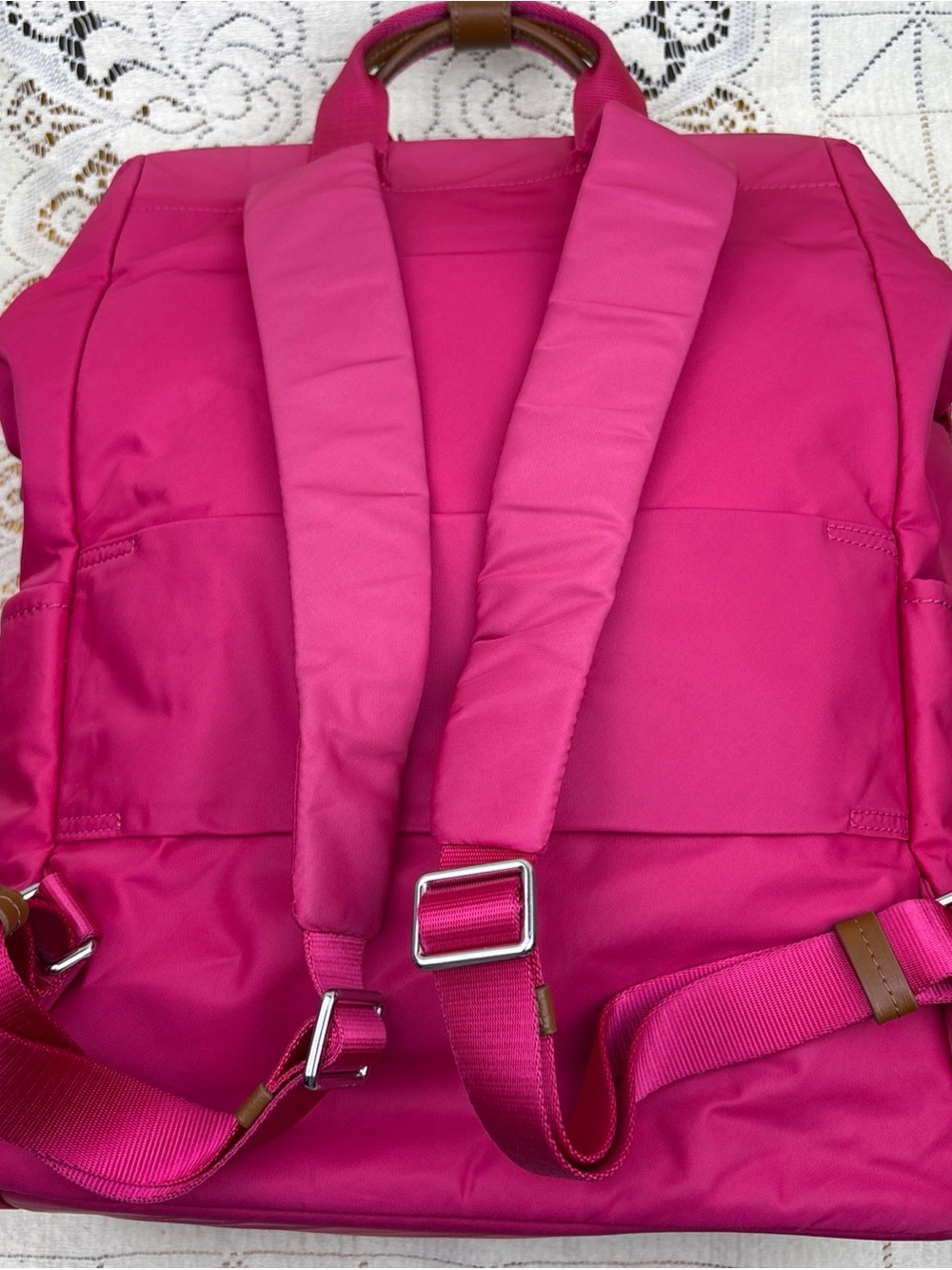 TUMI Backpack With Computer Sleeve Nylon with Leather Trim Pink - Picture 3 of 16